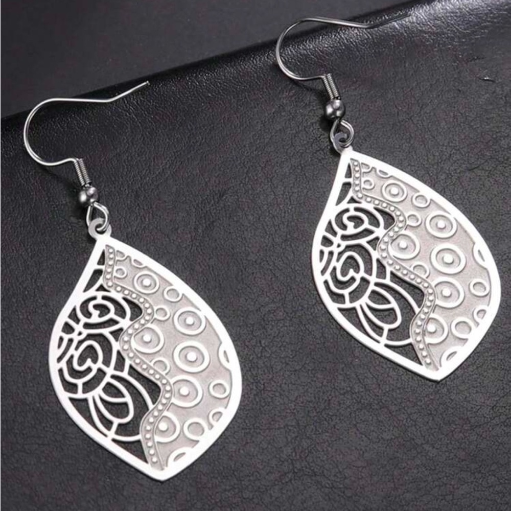 Stainless Steel Leaf Dangle Earrings with French Hook